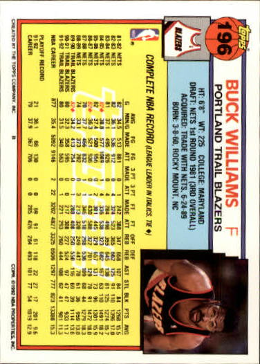 1992-93 Topps Gold #196 Buck Williams back image