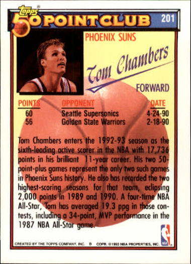 1992-93 Topps Gold #201 Tom Chambers 50P back image
