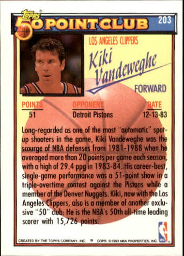 1992-93 Topps Gold #203 Kiki Vandeweghe 50P back image