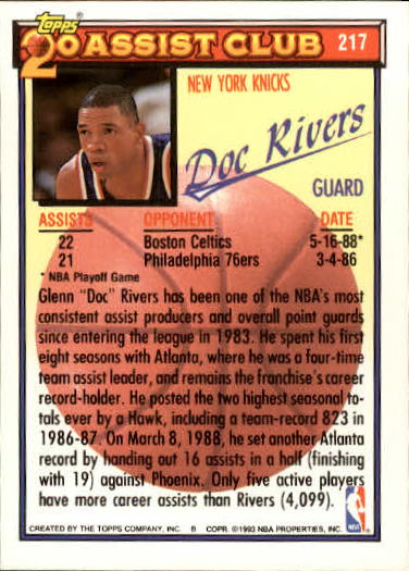 1992-93 Topps Gold #217 Doc Rivers 20A back image