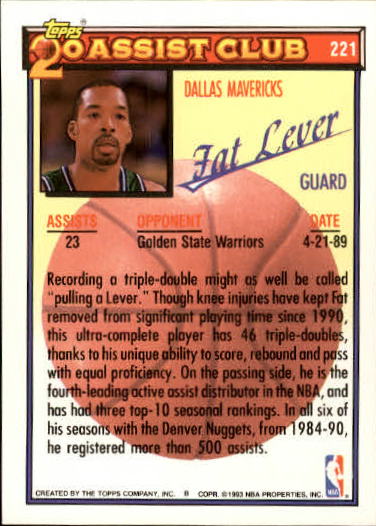 1992-93 Topps Gold #221 Fat Lever 20A back image