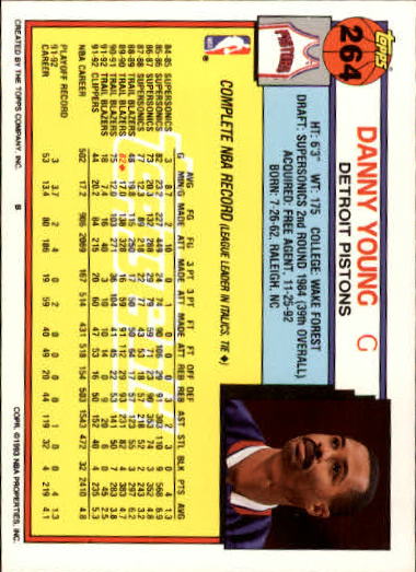 1992-93 Topps Gold #264 Danny Young back image
