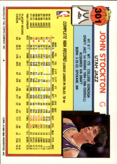 1992-93 Topps Gold #301 John Stockton back image