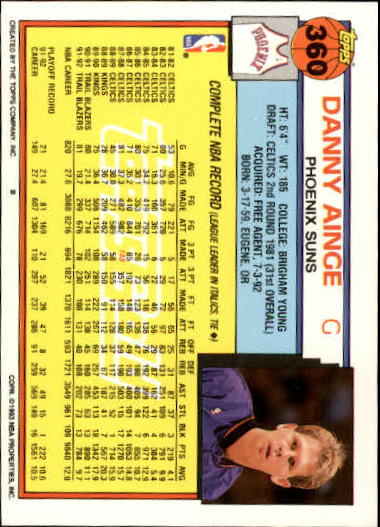 1992-93 Topps Gold #360 Danny Ainge back image