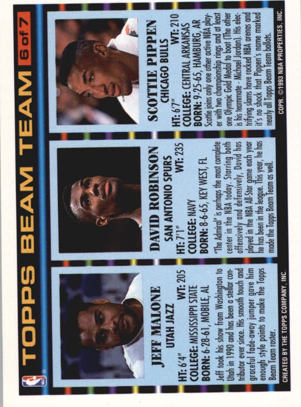 1992-93 Topps Beam Team #6 Scottie Pippen/David Robinson/Jeff Malone back image