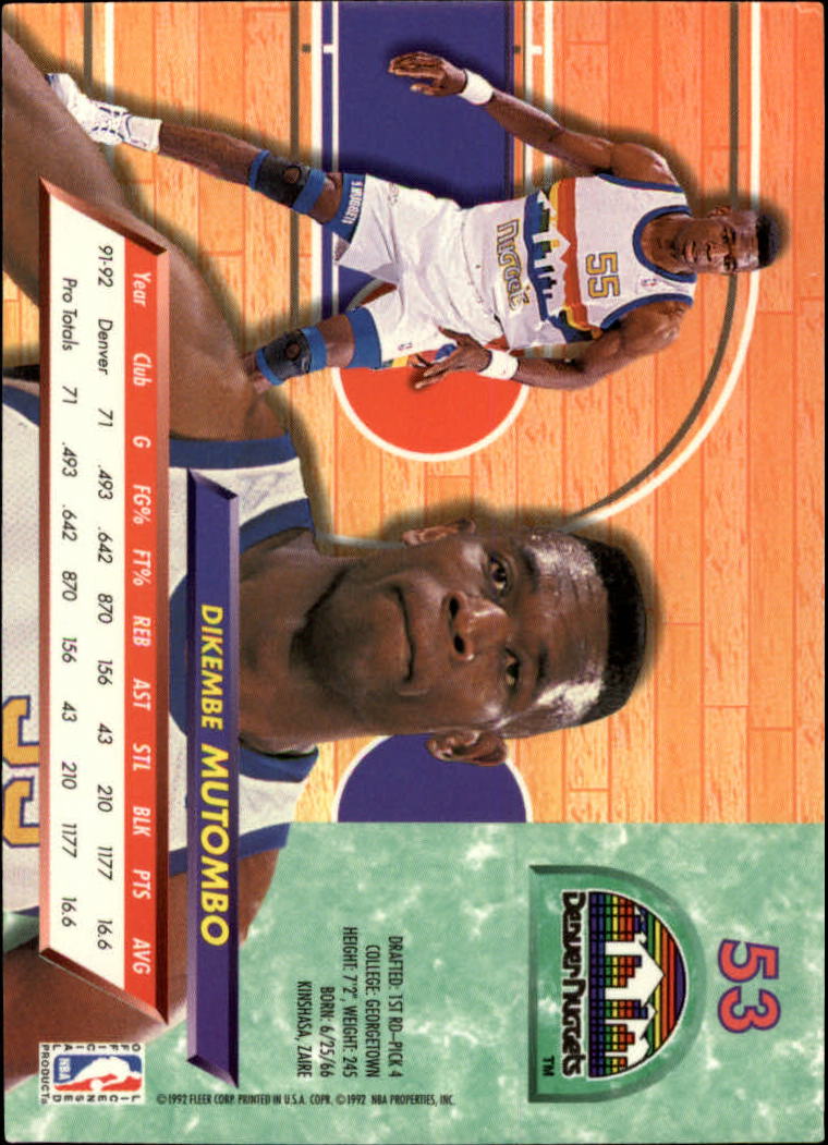 1992-93 Ultra #53 Dikembe Mutombo back image