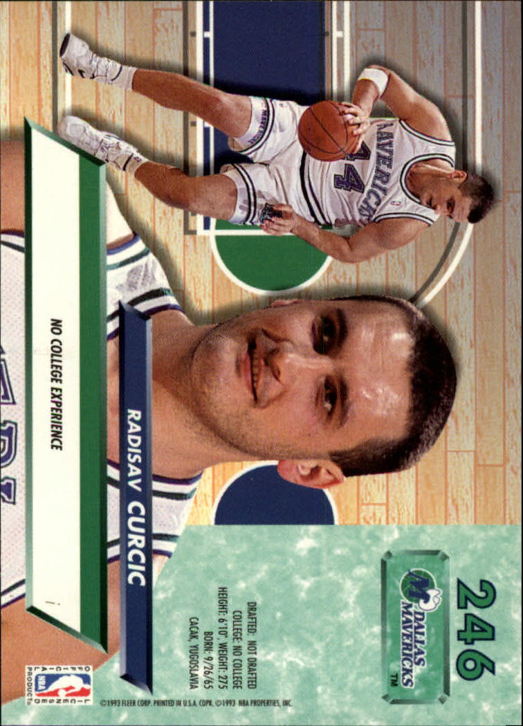 1992-93 Ultra #246 Radisav Curcic UER RC/(Misspelled Radislav/on card front) back image