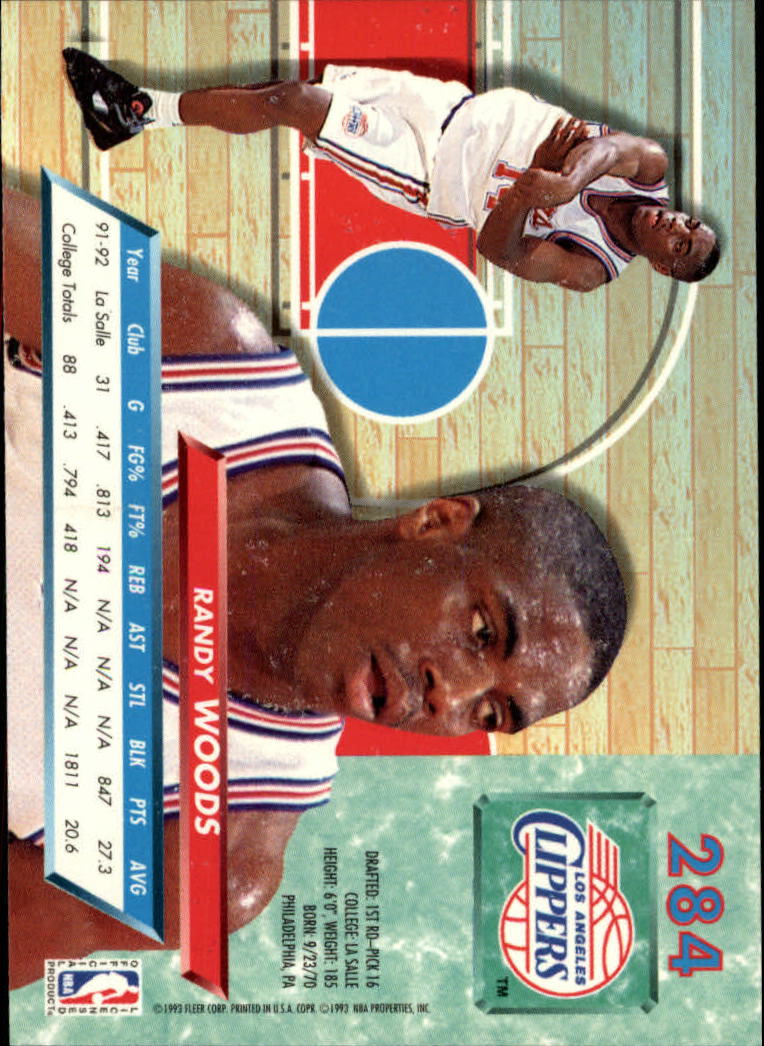 1992-93 Ultra #284 Randy Woods RC back image