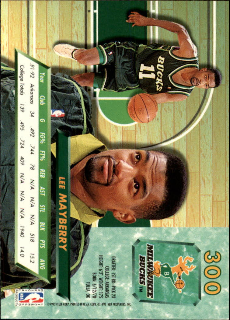 1992-93 Ultra #300 Lee Mayberry RC back image