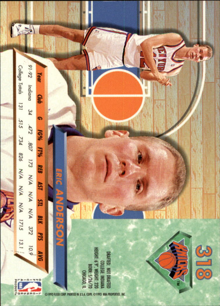 1992-93 Ultra #318 Eric Anderson RC back image