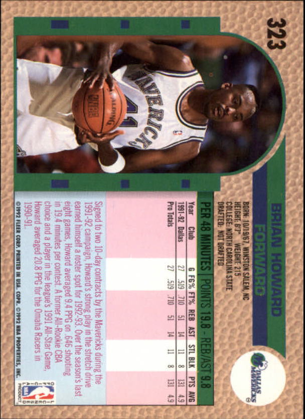 1992-93 Fleer #323 Brian Howard RC back image