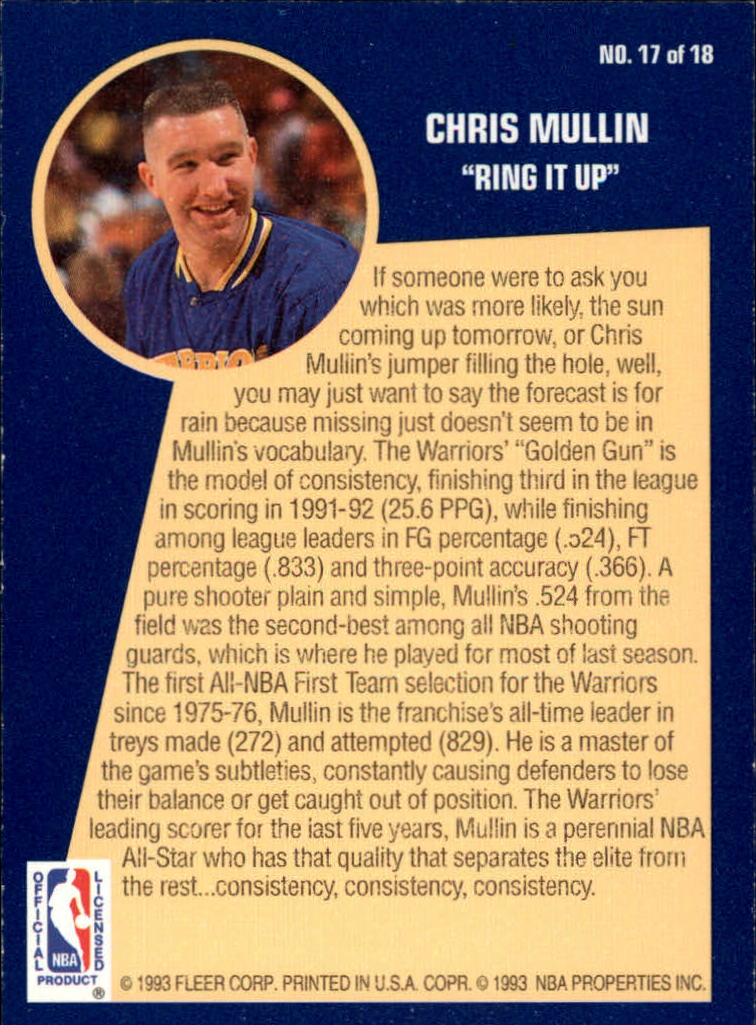 1992-93 Fleer Sharpshooters #17 Chris Mullin back image