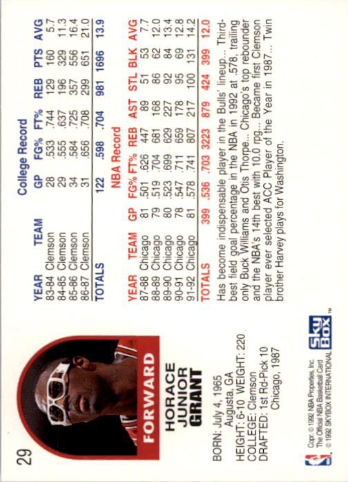1992-93 Hoops #29 Horace Grant back image