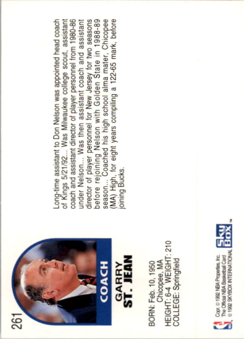 1992-93 Hoops #261 Garry St. Jean CO RC back image