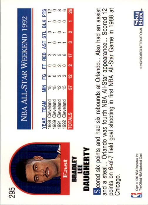 1992-93 Hoops #295 Brad Daugherty AS back image
