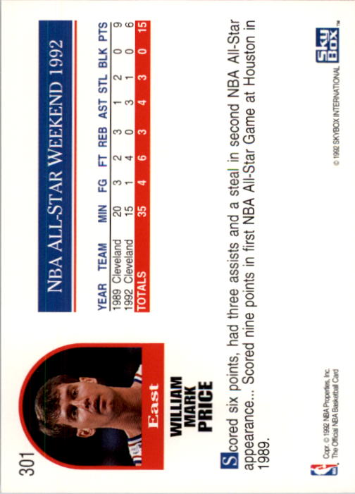 1992-93 Hoops #301 Mark Price AS back image