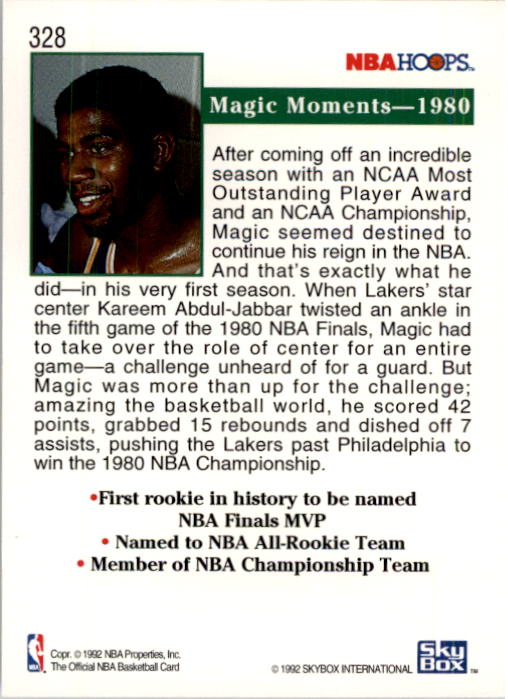 1992-93 Hoops #328 Magic Moments 1980 back image