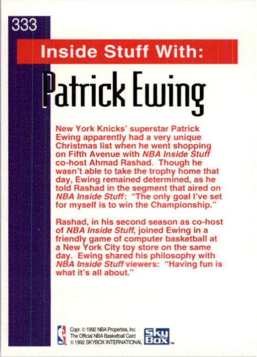1992-93 Hoops #333 Patrick Ewing IS back image