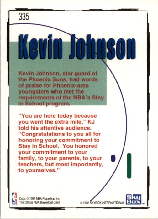 1992-93 Hoops #335 Kevin Johnson STAY back image
