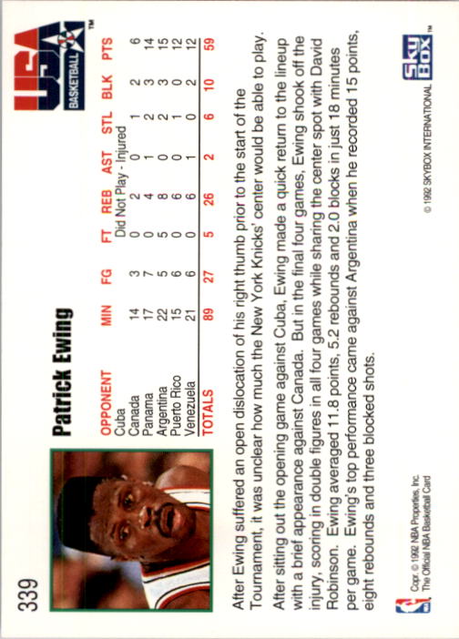 1992-93 Hoops #339 Patrick Ewing USA back image