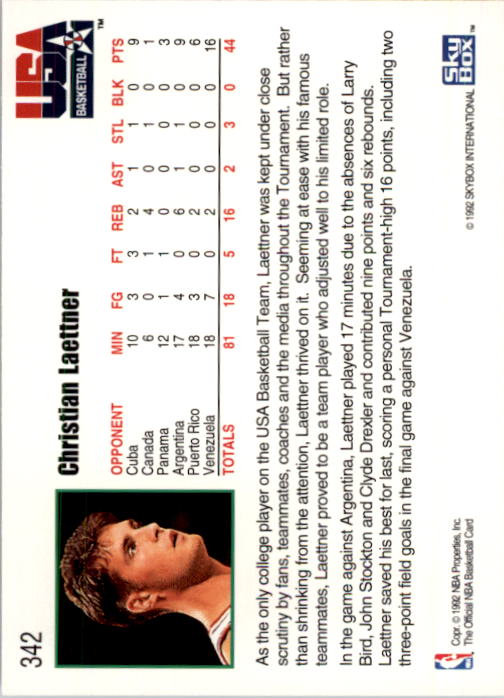 1992-93 Hoops #342 Christian Laettner USA RC back image