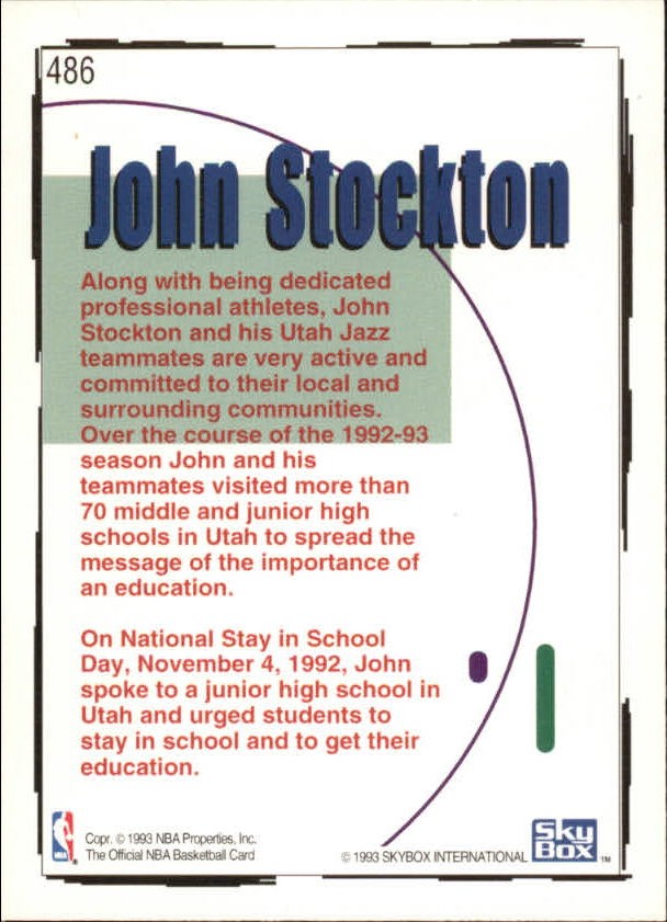 1992-93 Hoops #486 John Stockton STAY back image