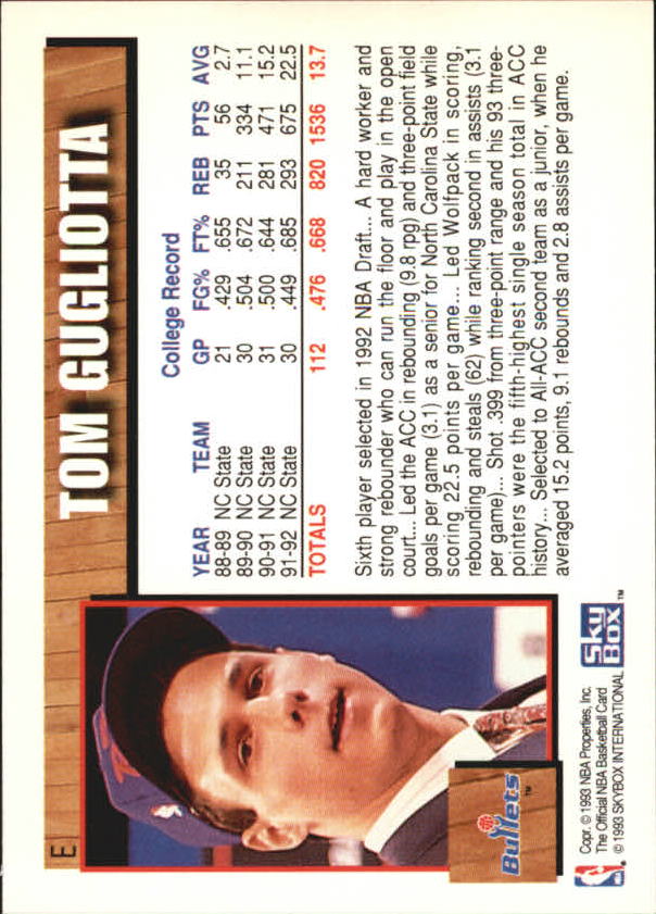 1992-93 Hoops Draft Redemption #E Tom Gugliotta back image