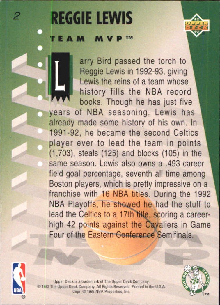 1992-93 Upper Deck MVP Holograms #2 Reggie Lewis back image