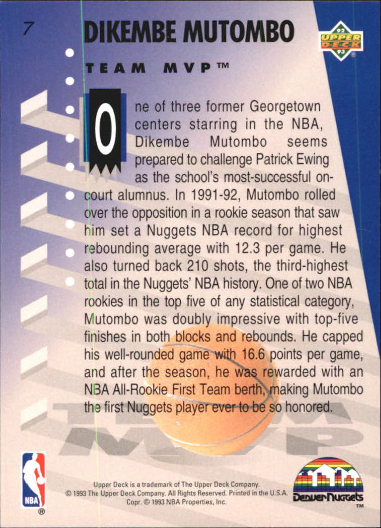 1992-93 Upper Deck MVP Holograms #7 Dikembe Mutombo back image