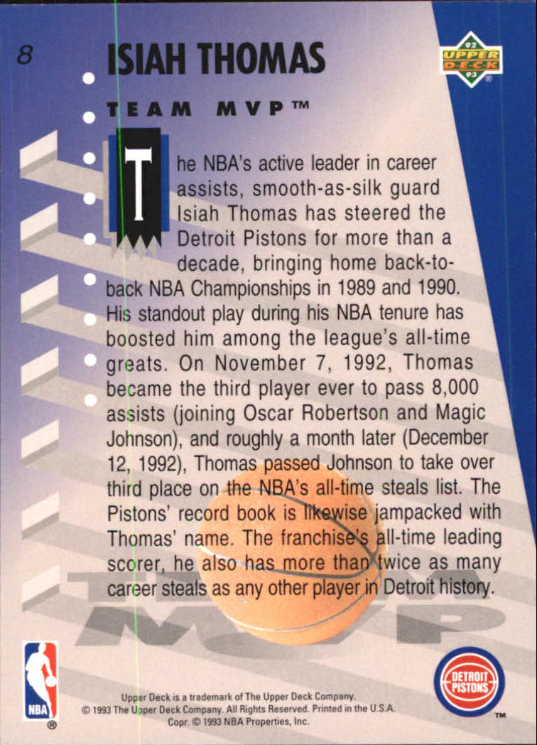 1992-93 Upper Deck MVP Holograms #8 Isiah Thomas back image