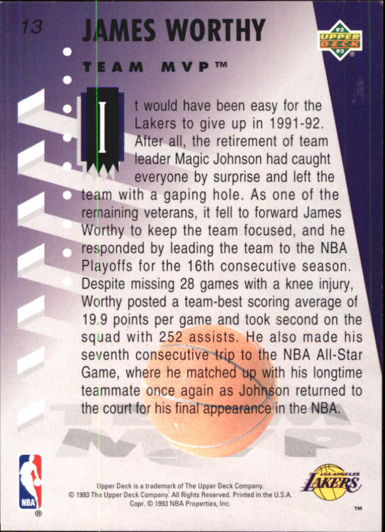 1992-93 Upper Deck MVP Holograms #13 James Worthy back image