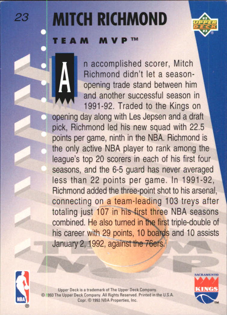 1992-93 Upper Deck MVP Holograms #23 Mitch Richmond back image