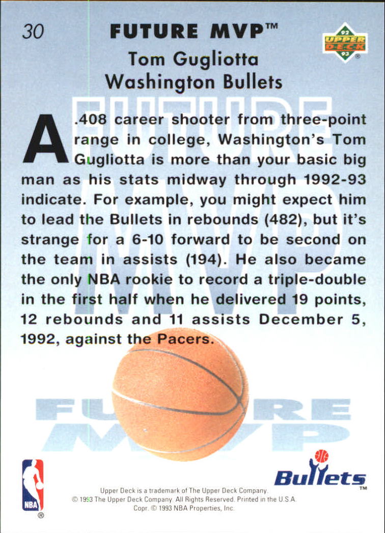 1992-93 Upper Deck MVP Holograms #30 Tom Gugliotta back image