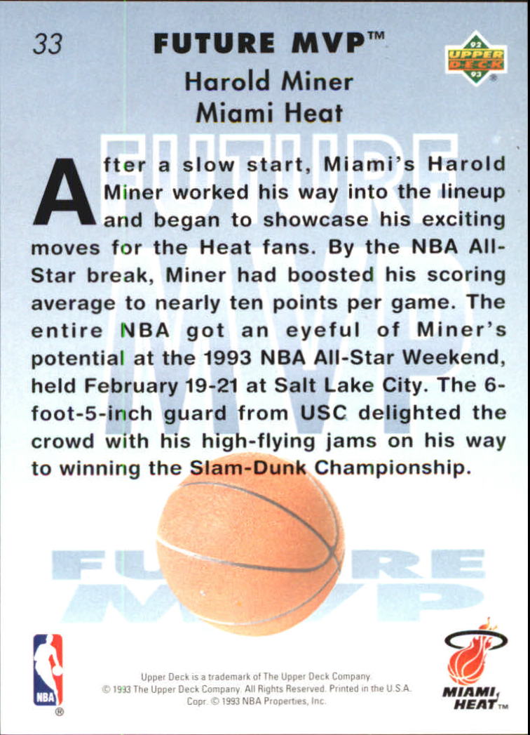 1992-93 Upper Deck MVP Holograms #33 Harold Miner back image