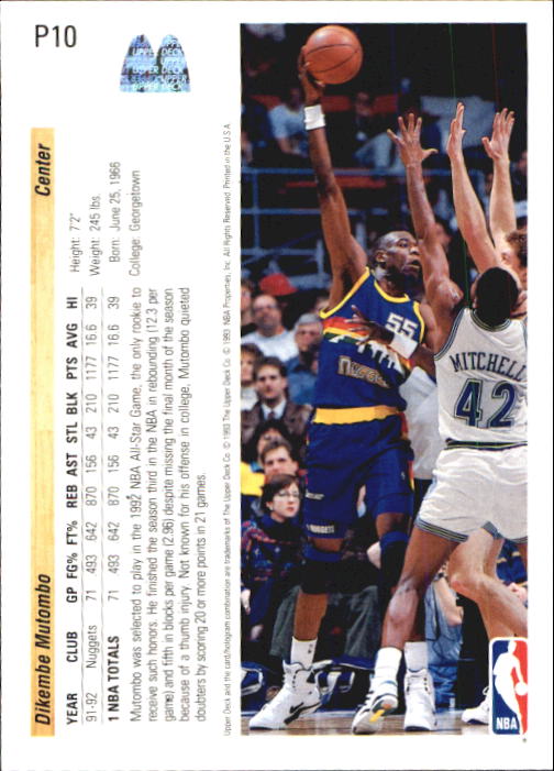 Basketball NBA 1992-93 Topps #281 Dikembe Mutombo #281 NM Nuggets