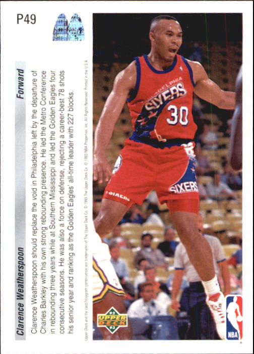 CLARENCE WEATHERSPOON #AR9 SIXERS/SOUTHERN MISS 1993-94 UPPER DECK ALL-ROOKIES 