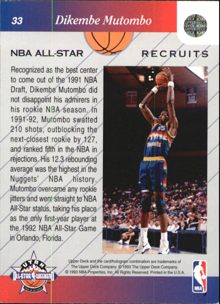 1992-93 Upper Deck All-Star Weekend Gold #33 Dikembe Mutombo back image