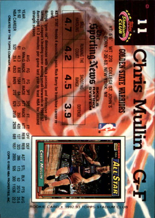 1992-93 Stadium Club Members Only Parallel #11 Chris Mullin back image