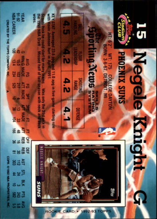 1992-93 Stadium Club Members Only Parallel #15 Negele Knight back image