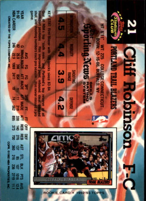 1992-93 Stadium Club Members Only Parallel #21 Clifford Robinson back image