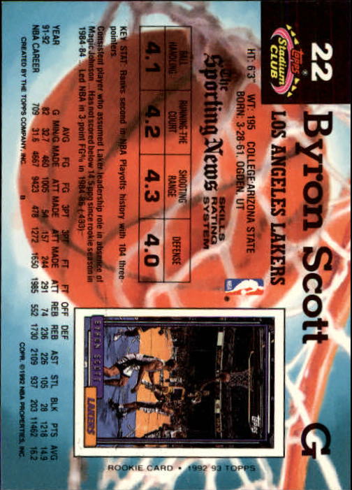 1992-93 Stadium Club Members Only Parallel #22 Byron Scott back image