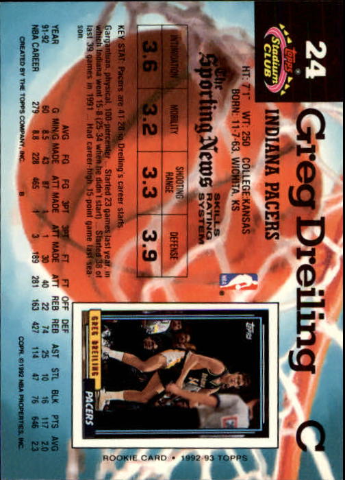 1992-93 Stadium Club Members Only Parallel #24 Greg Dreiling back image