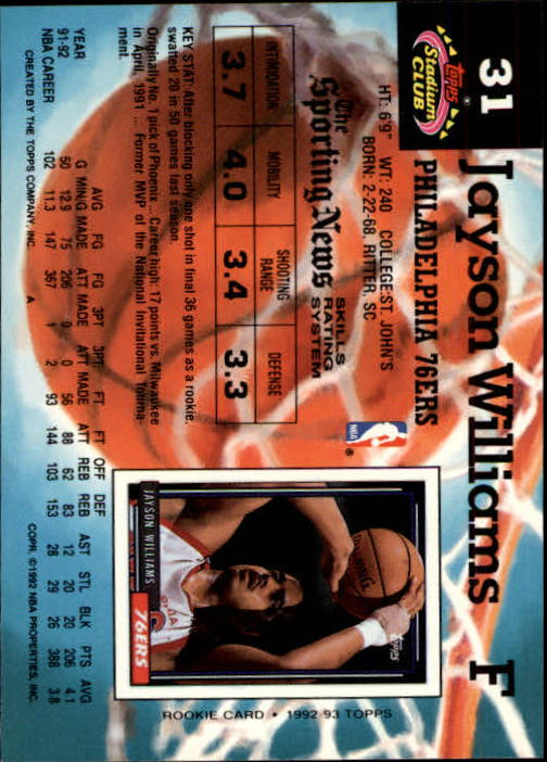 1992-93 Stadium Club Members Only Parallel #31 Jayson Williams back image