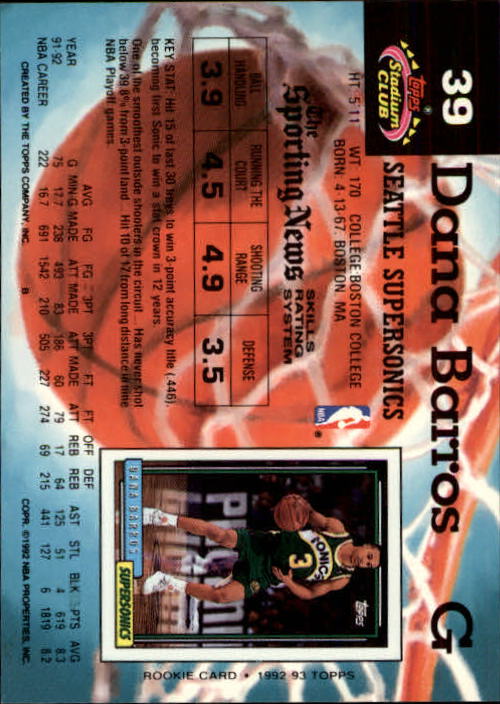 1992-93 Stadium Club Members Only Parallel #39 Dana Barros back image