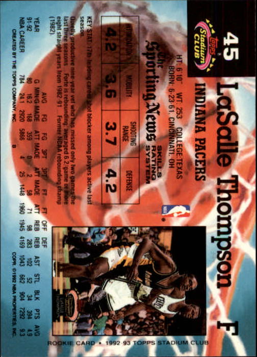 1992-93 Stadium Club Members Only Parallel #45 LaSalle Thompson back image