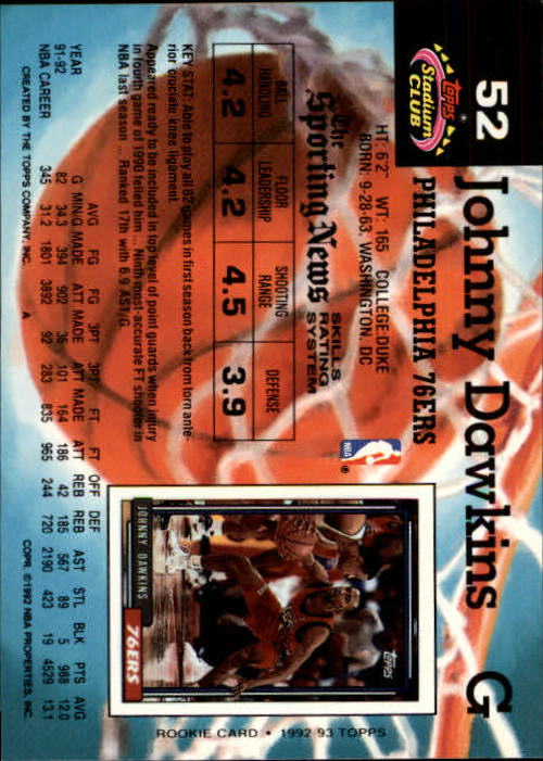 1992-93 Stadium Club Members Only Parallel #52 Johnny Dawkins back image