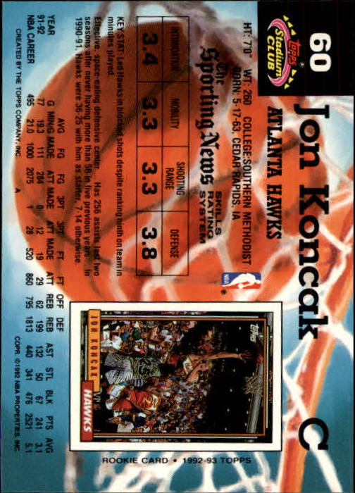 1992-93 Stadium Club Members Only Parallel #60 Jon Koncak back image