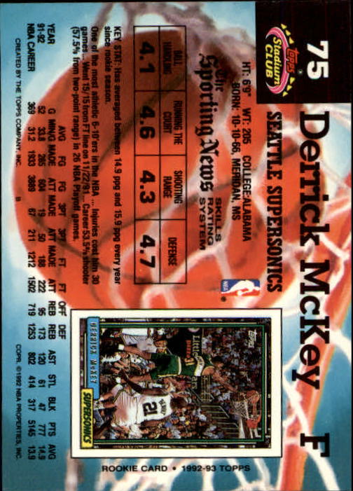 1992-93 Stadium Club Members Only Parallel #75 Derrick McKey back image