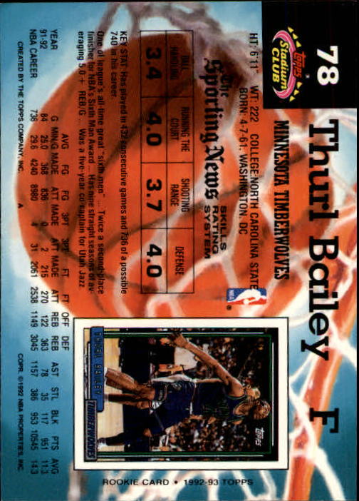 1992-93 Stadium Club Members Only Parallel #78 Thurl Bailey back image