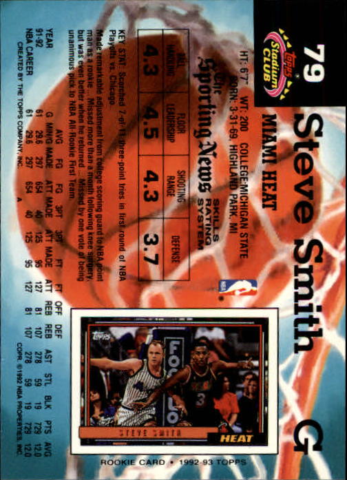 1992-93 Stadium Club Members Only Parallel #79 Steve Smith back image